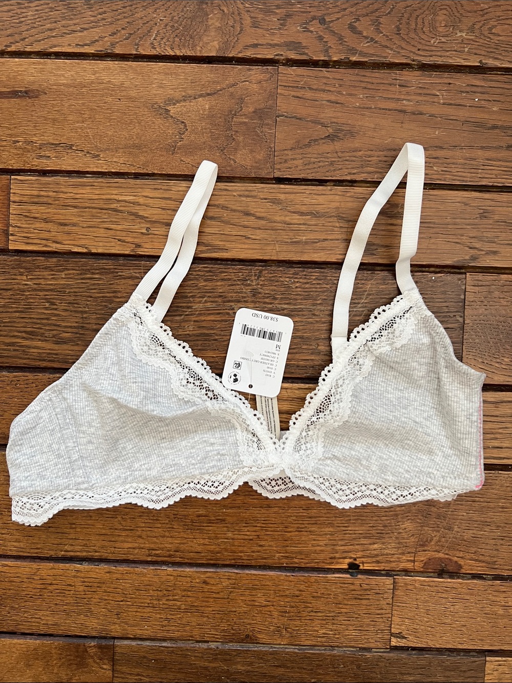 Free People Grey Cotton Lace Bralette Size Medium New With Tags NWT